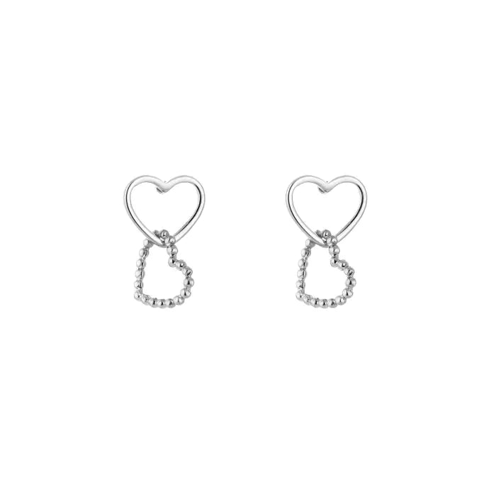 Double heart oorbellen zilver