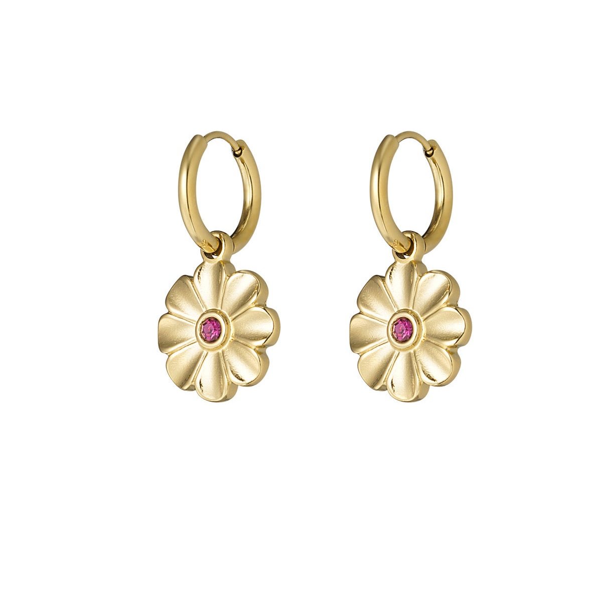Shimmering flower earrings goud