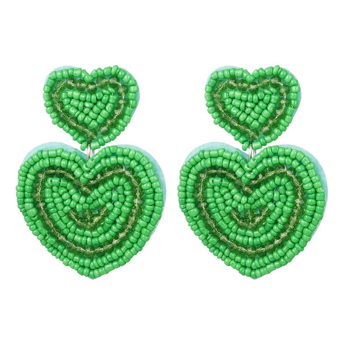 Earrings big heart green