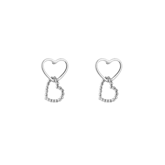 Double heart oorbellen zilver
