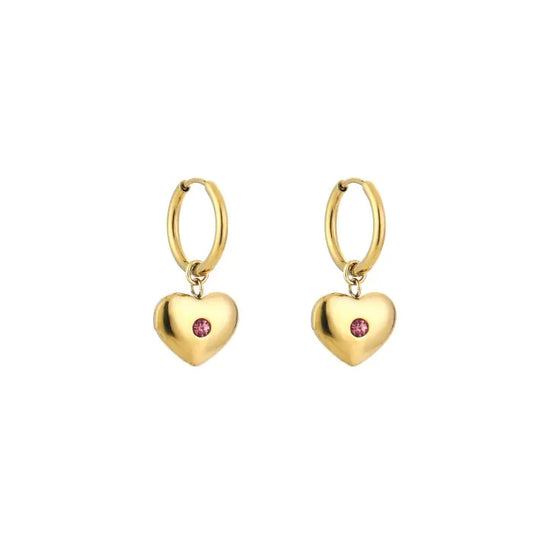 Pink heart oorbellen goud