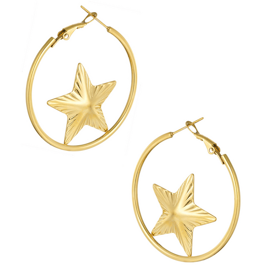 Hoop star oorbellen goud