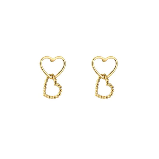 Double heart oorbellen goud