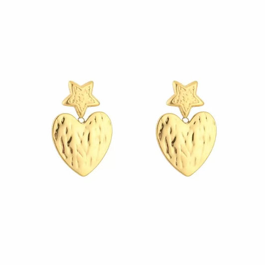 Star heart oorbellen goud