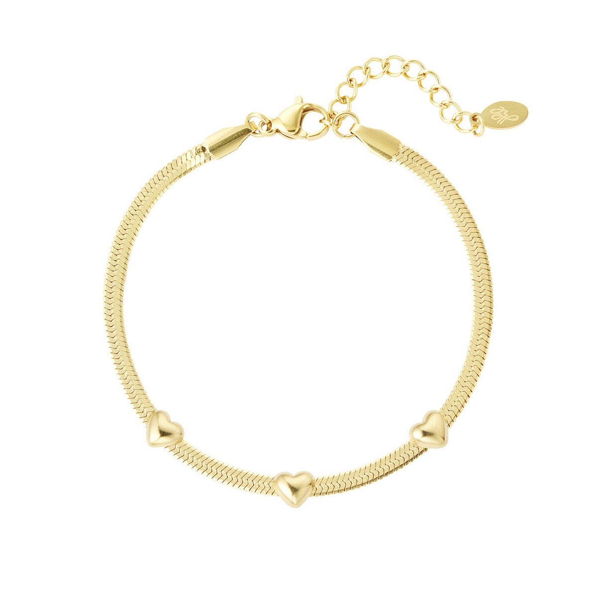 3 hearts bracelet goud