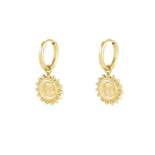 Sun moon earrings goud