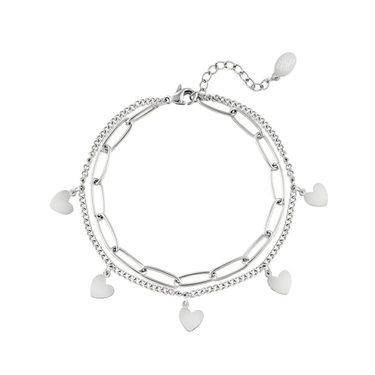 Double heart bracelet zilver